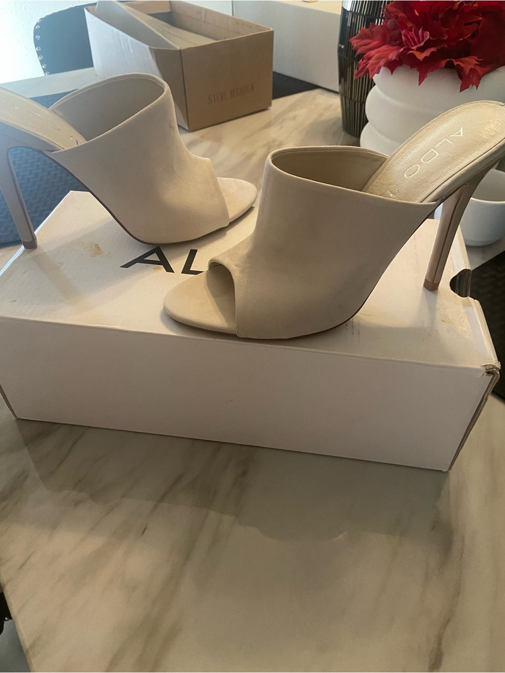 ALDO Cream Open-Toe Stiletto Mule Heels